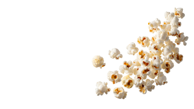 Fresh popcorn on isolated background ready for movie night snack, delicious treat for entertainment events