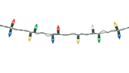 Festive holiday string lights glowing with bright colors for seasonal celebrations isolated background
