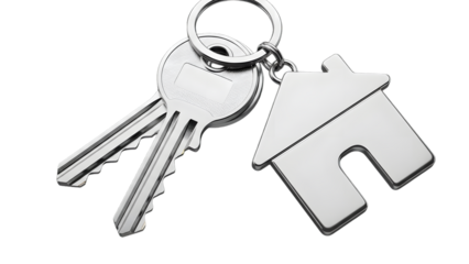   real estate market concept new house keys and elegant home keychain charm isolated background