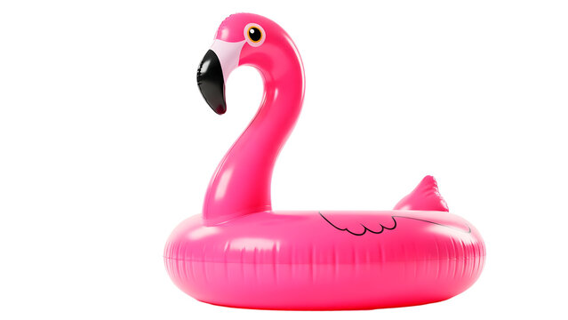 Fun pink flamingo floatie ready for summer pool parties and tropical vacations isolated background