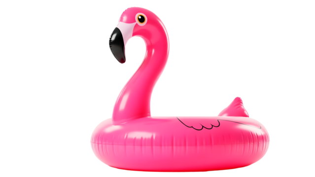 Fun pink flamingo floatie ready for summer pool parties and tropical vacations isolated background
