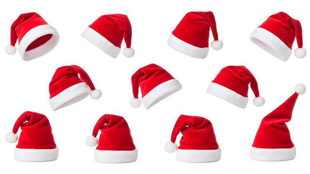 Festive collection of Santa hats brings holiday cheer for Christmas celebrations isolated background