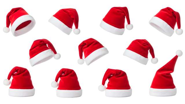 Festive collection of Santa hats brings holiday cheer for Christmas celebrations isolated background