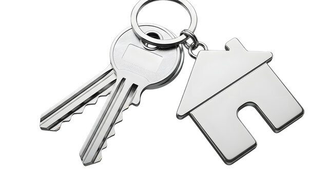   real estate market concept new house keys and elegant home keychain charm isolated background