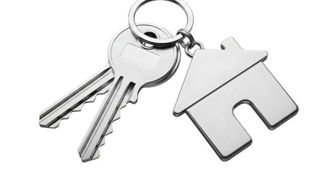   real estate market concept new house keys and elegant home keychain charm isolated background