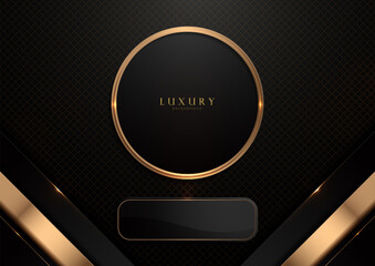 Black and gold abstract geometric background with circles and lines, luxury dark wallpaper for website banners, modern elegant cover template design, high resolution realistic vector, not AI generated