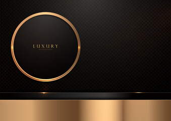 Modern black gold lines and circles background, luxury abstract dark wallpaper for web banners, stylish geometric vector design, cover template graphics, not AI-generated.