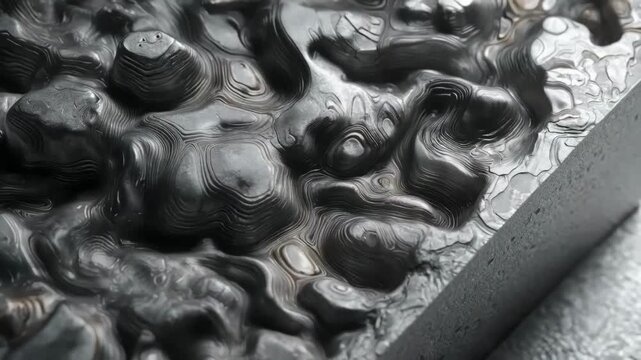 Medium shot showcasing asymmetric stamping process emphasizing varied depth and irregular contours crafted through complex mold manipulation.
