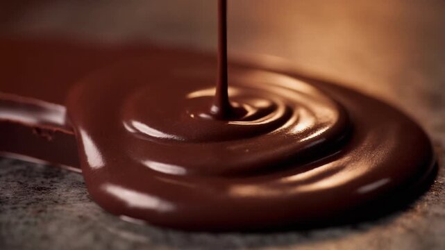 Liquid chocolate being poured onto a chocolate bar