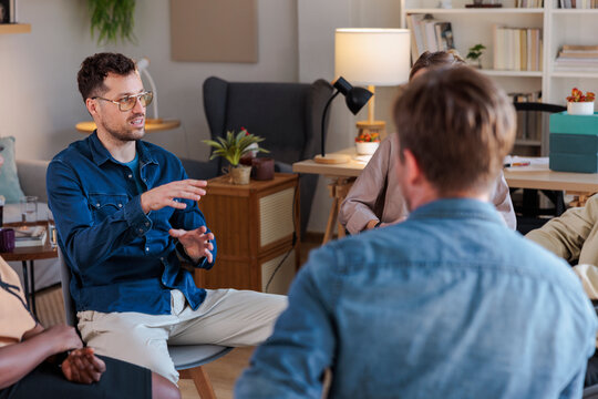 Employee shares his thoughts during a brainstorming session 