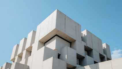 Imposing concrete blocky structure with geometric forms