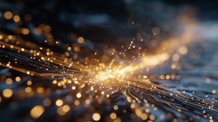 Fototapeta premium Sparkling Technology: An abstract illustration of glowing sparks dancing across sleek lines, representing innovation and high-tech advancement. 