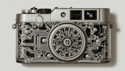 Intricate stylized camera with circuit board details