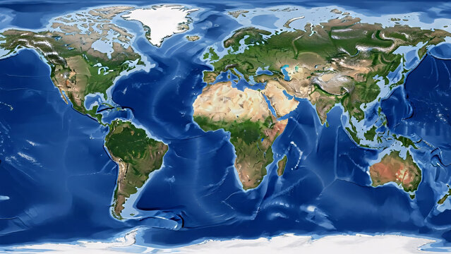 High-Resolution Physical Map of the World Satellite View Rotating Earth for Geography and Global Themes Loop