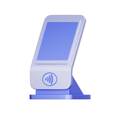 3D icon of a touchscreen payment kiosk with an nfc symbol For self service checkout, digital ordering, interactive terminal, and modern retail.