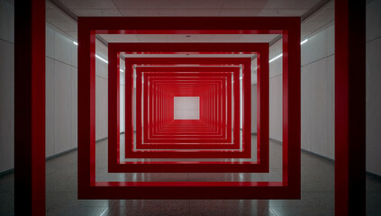 Intriguing red frame corridor in a sterile building