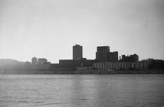 Sunrise view over Montreal downtown from Ile Jean Drapeau