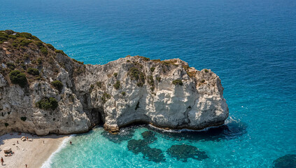 Aquamarine concrete structures in modern cityscape