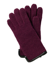 Plum knitted gloves with faux leather trim for women, isolated on a white background isolated on transparent background