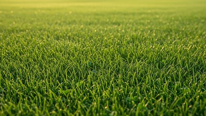 Obraz premium Close Up of Lush Green Grass Field in Golden Hour Sunlight