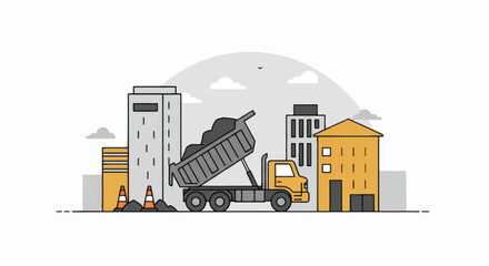 Dump Truck Discharging Debris at a Construction Site.