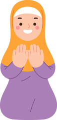 cute Muslim children cartoon illustrations in prayer and Islamic activities