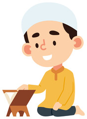 cute Muslim children cartoon illustrations in prayer and Islamic activities