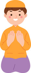 cute Muslim children cartoon illustrations in prayer and Islamic activities