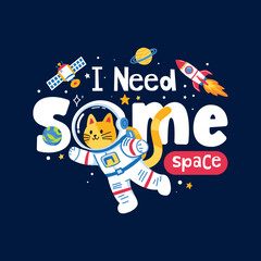Obraz premium Space Cat Explorer Cartoon with Planets and Stars 