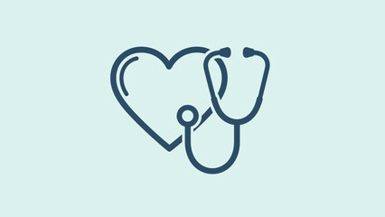 Digital line art illustration combining a heart and a stethoscope, representing medical health, compassionate care, cardiology, wellness, and essential healthcare services