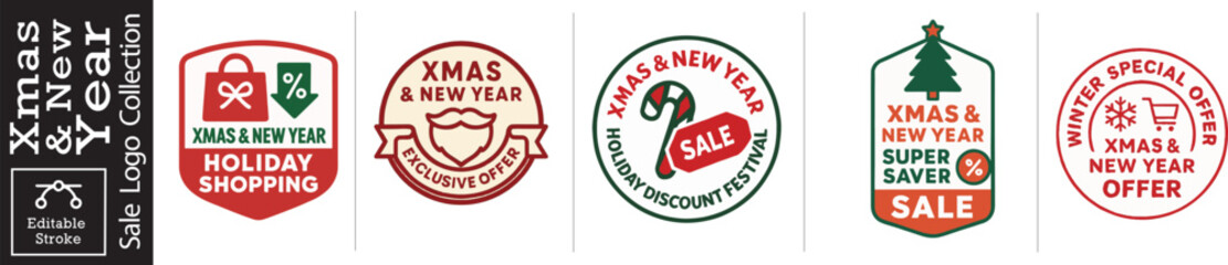 Fototapeta premium Boost Holiday Sales with Festive Christmas and New Year Logo Badges for Marketing Campaigns and Promotions, Perfect for Seasonal Advertising and Discounts