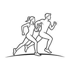 Athletic couple running together in dynamic pose