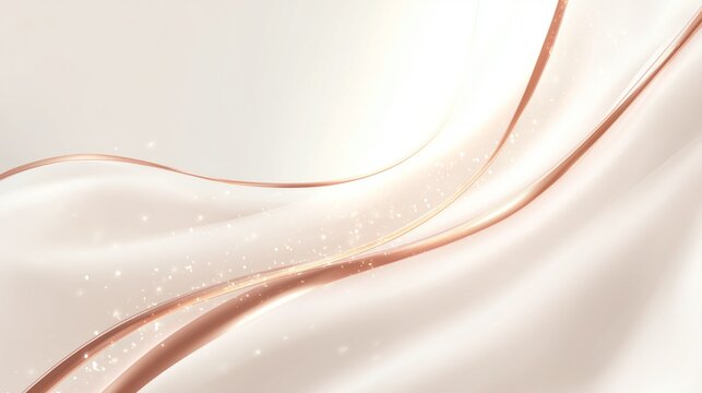 minimal rose gold abstract background with soft curving metallic lines and clean white space