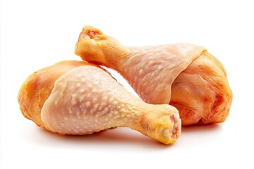 Raw Chicken Legs with Skin on Fresh Poultry Meat in White Background