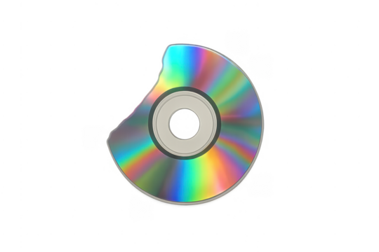 Broken compact disc showing damaged digital data failure