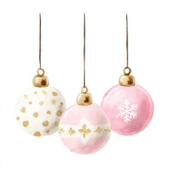 Fototapeta premium Elegant Christmas Ornament Trio with Gold Accents and Festive Designs