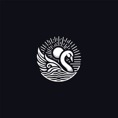 Swan sun logo style icon design template vector illustration