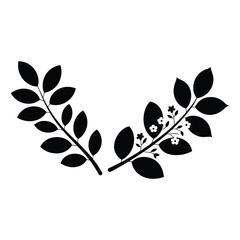 Elegant black silhouette of laurel branches with small flowers