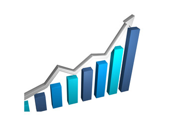 3D Financial Chart Growth with Rising Business Statistics, Upward Arrow and Rapid Performance Improvement