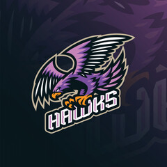 Hawk mascot logo design vector. Fly hawk illustration for sport team.