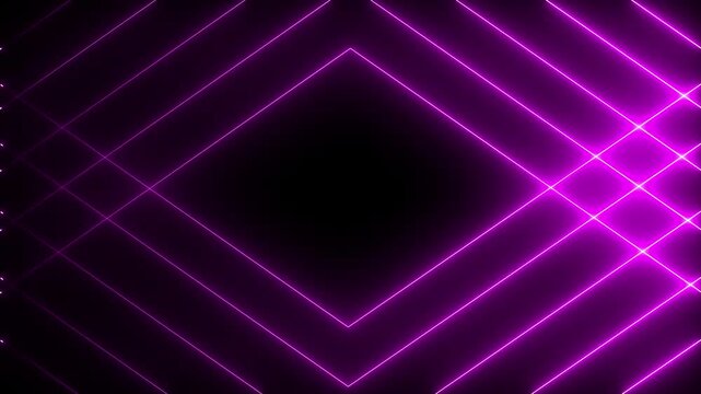 Glowing violet color cyan neon lines moving diagonally to form a square at the center, smooth loop. 4k animation video