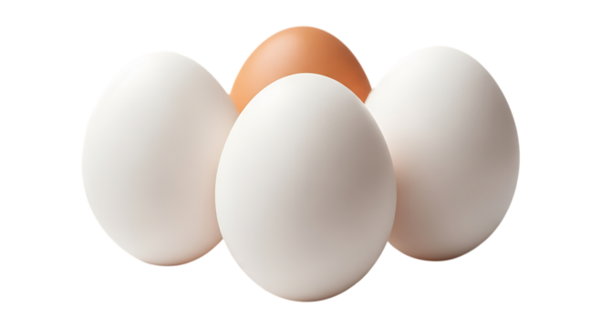 Four Eggs One Brown Three White isolated on a transparent background food white egg