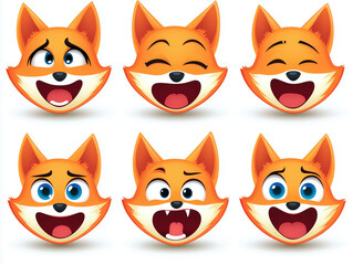 Fototapeta premium Cartoon fox character showing various emotions and facial expressions