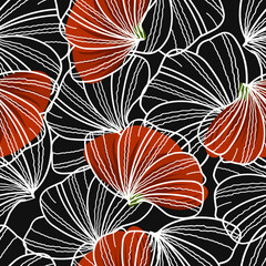 Floral pattern on a black background with poppy flowers and white border. For coloring wallpaper, fabric, wrapping paper and much more.
