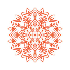 Decorative Floral Mandala Illustration in Orange Line Art