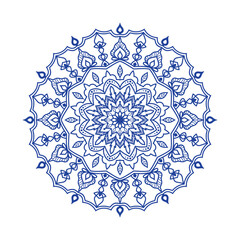 Hand-Drawn Blue Mandala Illustration with Floral Elements