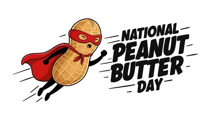 Cartoon Peanut Character Flying as a Superhero for National Peanut Butter Day cape