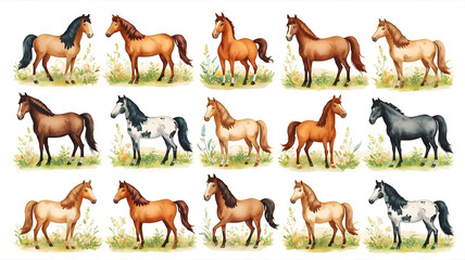 Obraz premium 白背景に馬のイラストのコレクション