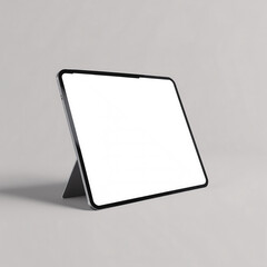 A versatile digital tablet mockup with a bright, blank screen, presented at an angle on a simple and clean studio background