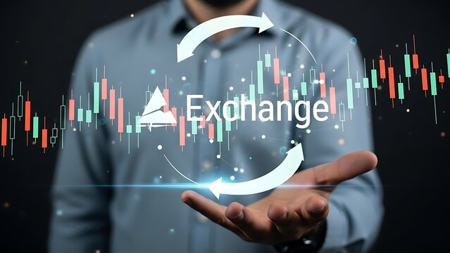 Global exchange trading investment data display in human hand